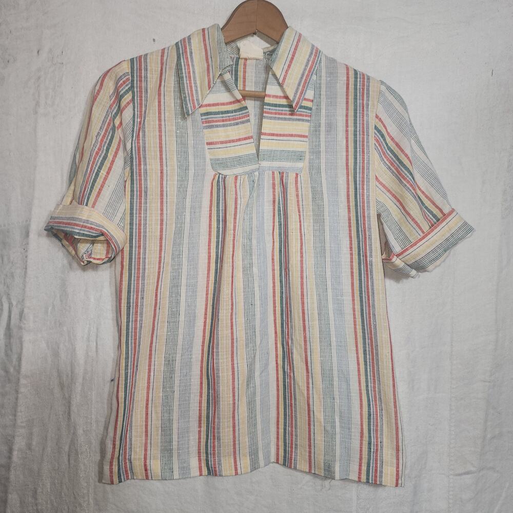 vintage LAND' n  SEA red white blur stripe blouse top shirt
